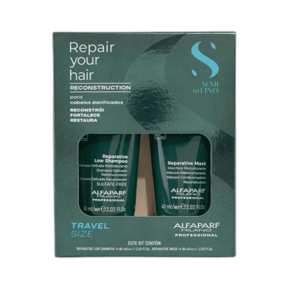 Kit de viagem Alfaparf com shampoo e máscara reparadora